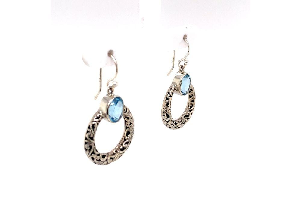 Sacred Circle Earrings- Blue Topaz