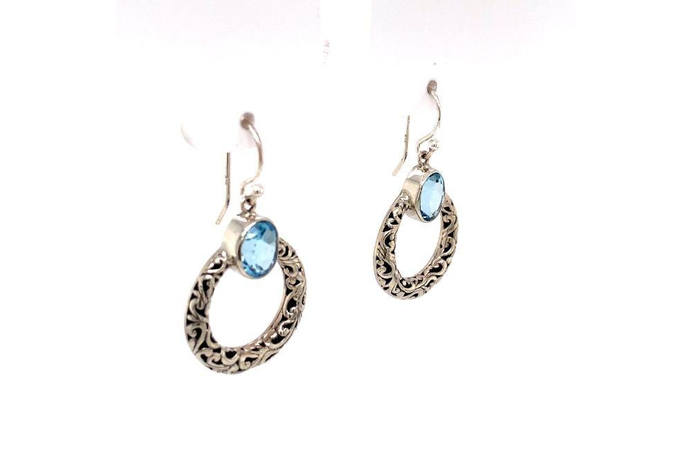 Sacred Circle Earrings- Blue Topaz