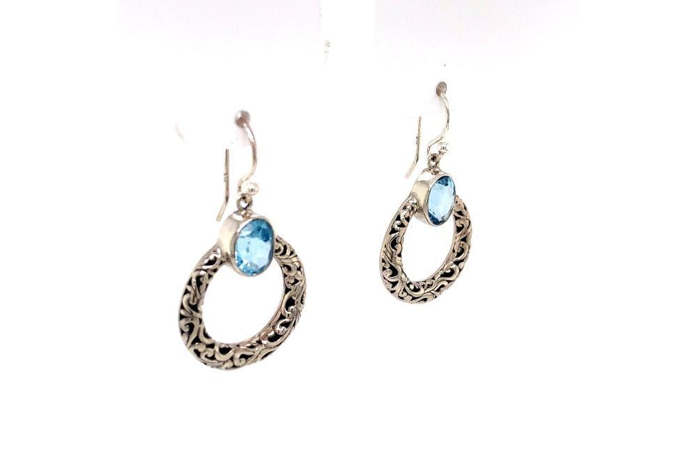 Sacred Circle Earrings- Blue Topaz