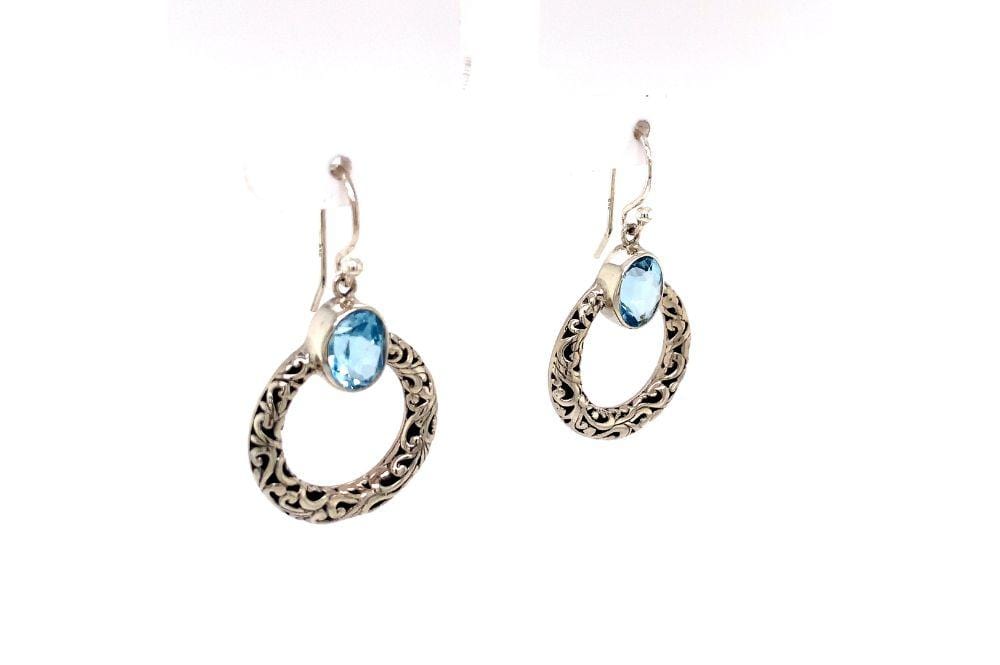 Sacred Circle Earrings- Blue Topaz