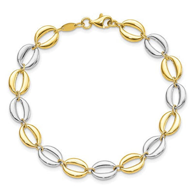 10K Two-Tone Polished Oval Link Bracelet