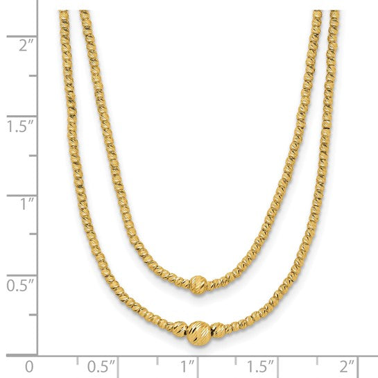 10K Polished and Diamond-Cut Bead 2-Strand Necklace