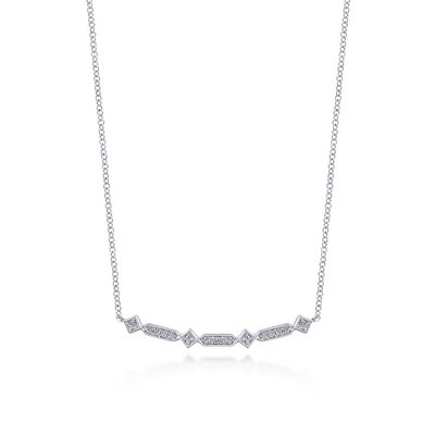 Gabriel & Co | 14K White Gold Curved Geometric Diamond Bar Necklace