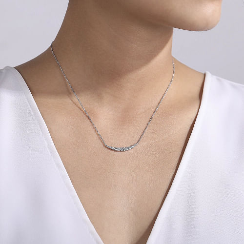 Gabriel & Co | 14K White Gold Curved Diamond Bar Necklace