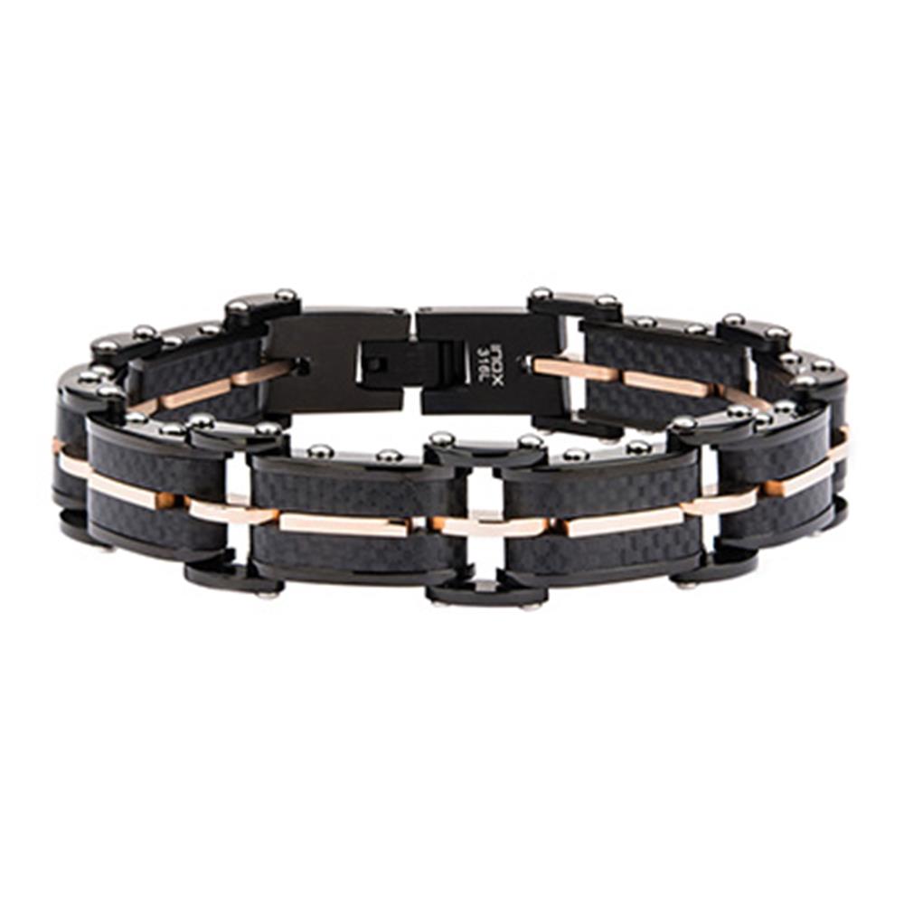 Men's Stainless Steel Rose Gold IP Link Bracelet. Dimension: 8 1/2 inc