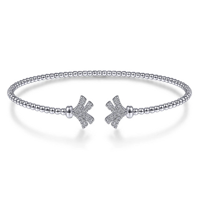 Gabriel & Co | 14K White Gold Bujukan Split Cuff Bracelet with Diamond Pave Fan Caps