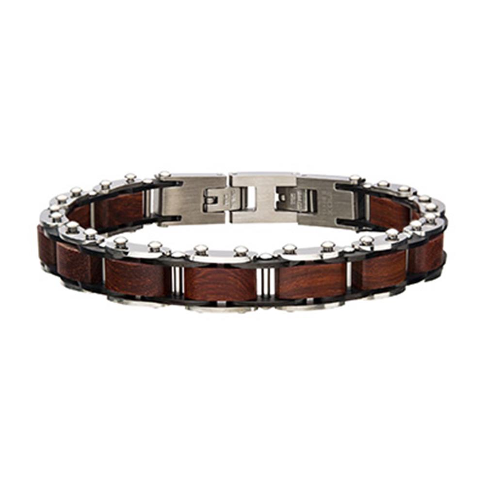 Men's Stainless Steel with Sandalwood Link Bracelet. 8 1/2 inch long i