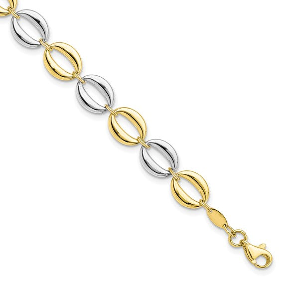 10K Two-Tone Polished Oval Link Bracelet