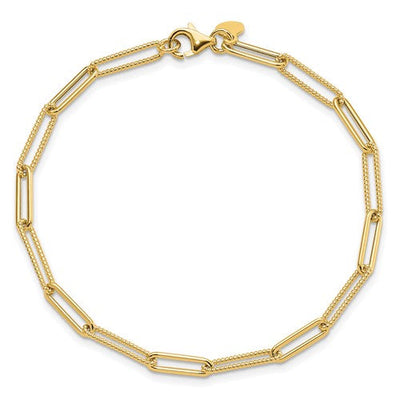 14k Polished & Textured Paper Clip Bracelet