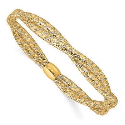 14k Two-Tone Polished 2-Strand Twist Stretch Bracelet