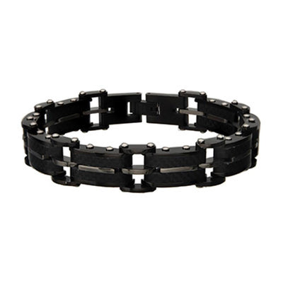 Men's Black Carbon Fiber and Matte Finish ID Link Bracelet