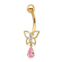 10k W/Dangle Butterfly/Pink Cz Belly Dangle