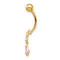 10k W/Dangle Butterfly/Pink Cz Belly Dangle