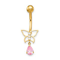 10k W/Dangle Butterfly/Pink Cz Belly Dangle