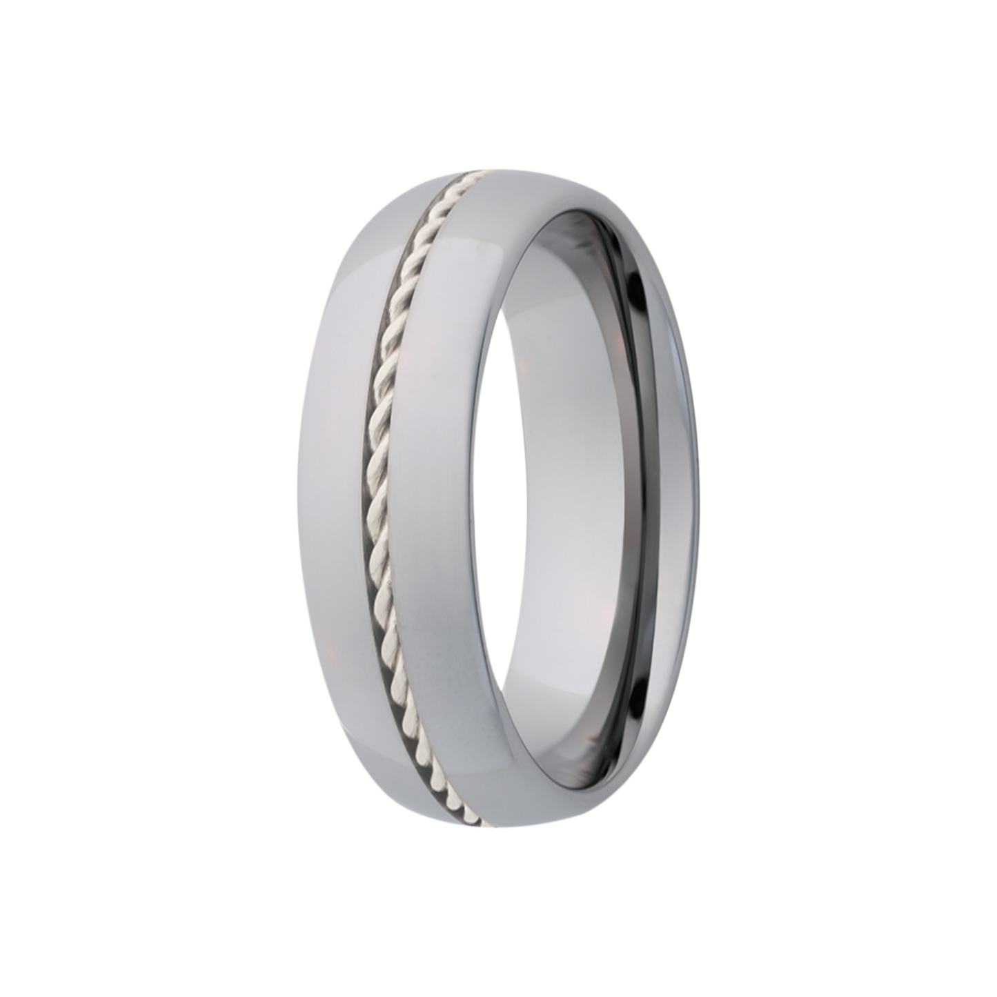 Tungsten Dome Polished Ring with Platinum Rope