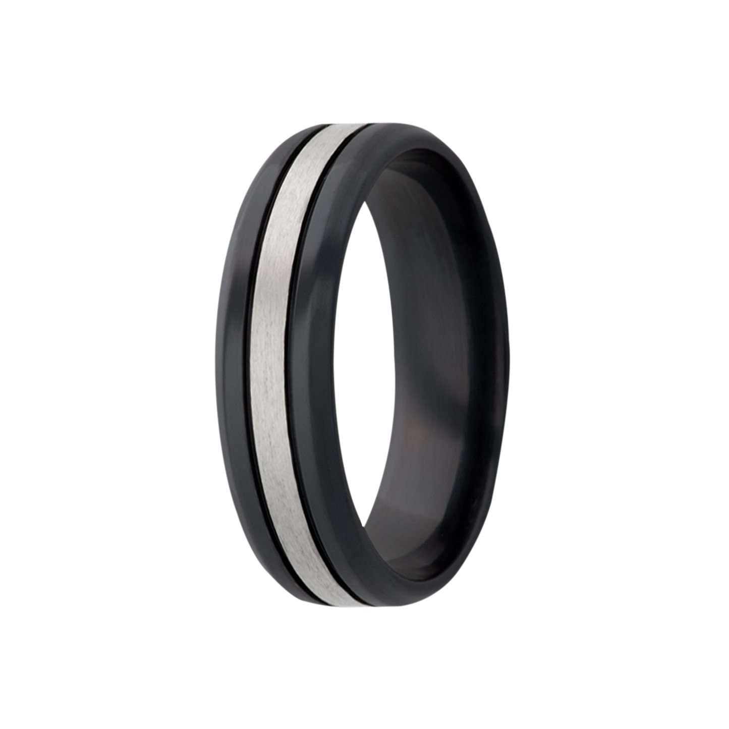 Zirconium Comfort Fit Ring with Silver Grooves