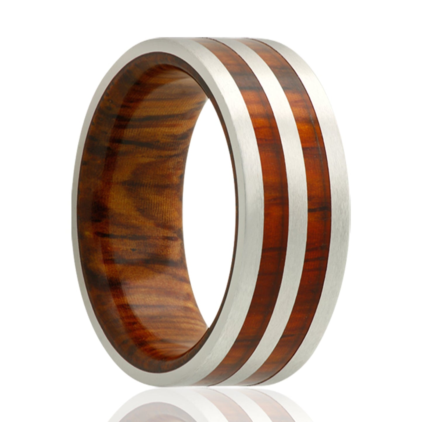 Cobalt Comfort Fit Satin Ring with Cocobolo Wood