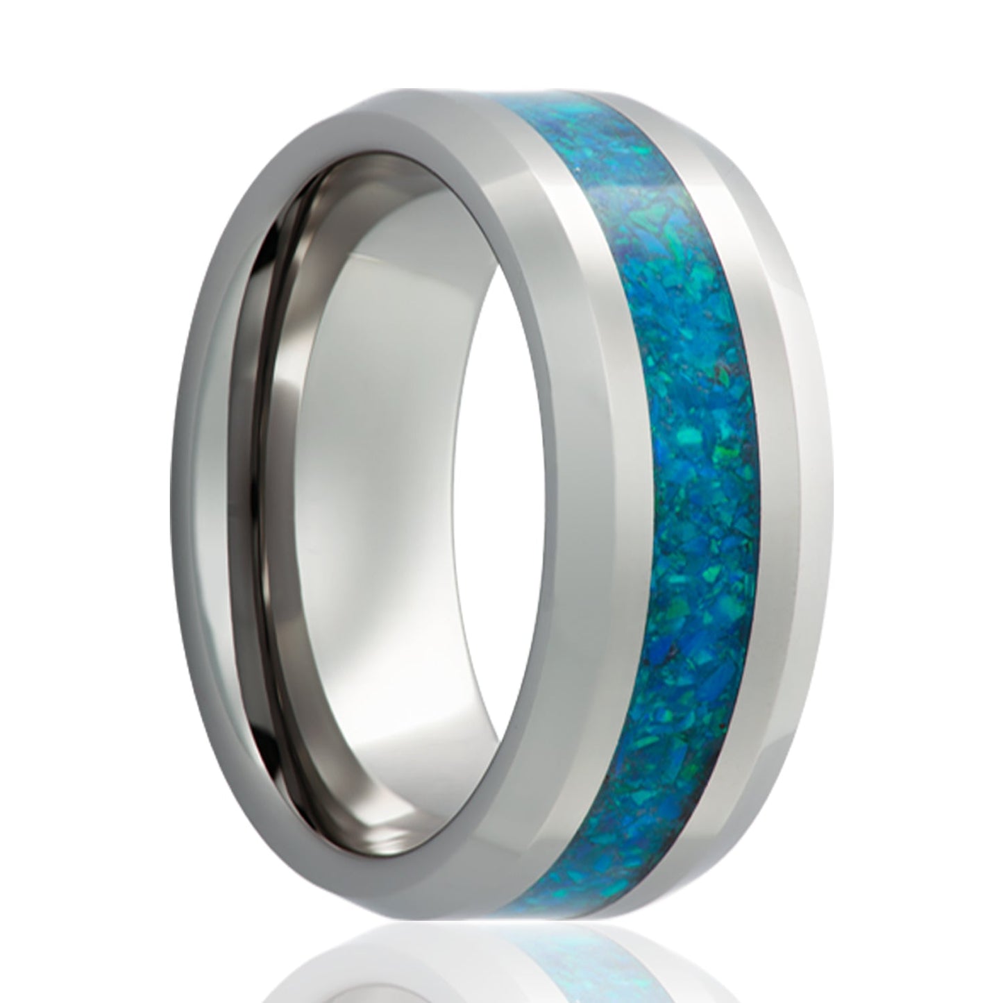 Tungsten Comfort Fit Ring with Opal Inlay