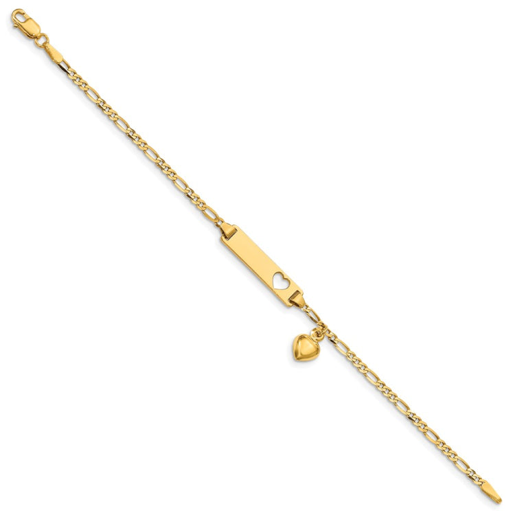 14k Cut-out Heart w/Dangling Heart Children's Figaro Link ID Bracelet