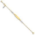 14k Two-tone Baby Polished and Textured Cross w/1in ext. ID Bracelet