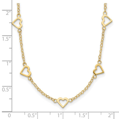 14k Polished Open Hearts on Heart Link 17-Station Necklace