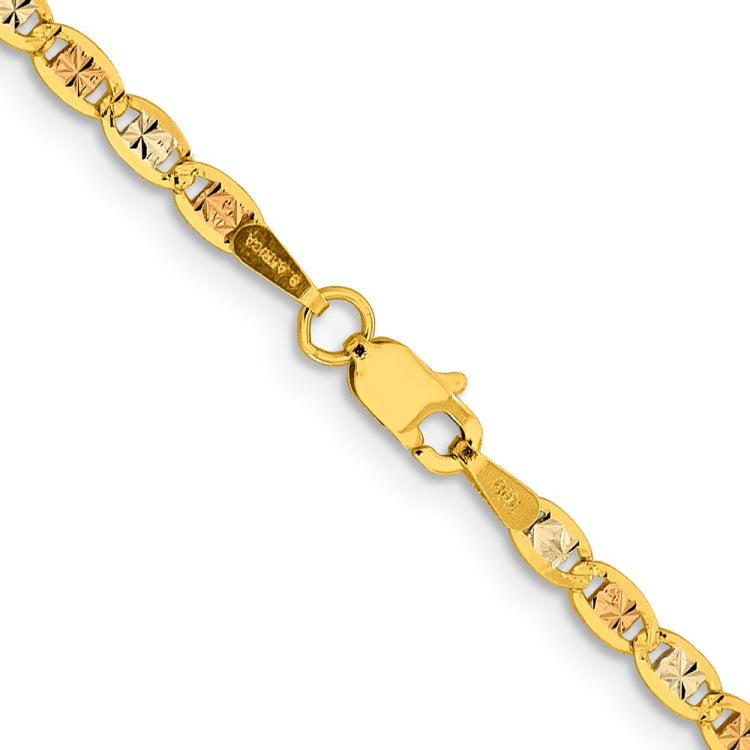 14K 24 inch 2.75mm Tri-color Pav��� Valentino with Lobster Clasp Chain