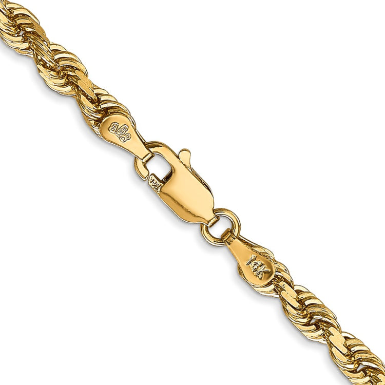 14K 22 Inch 4mm Diamond-cut Quadruple Rope Lobster Clasp Chain