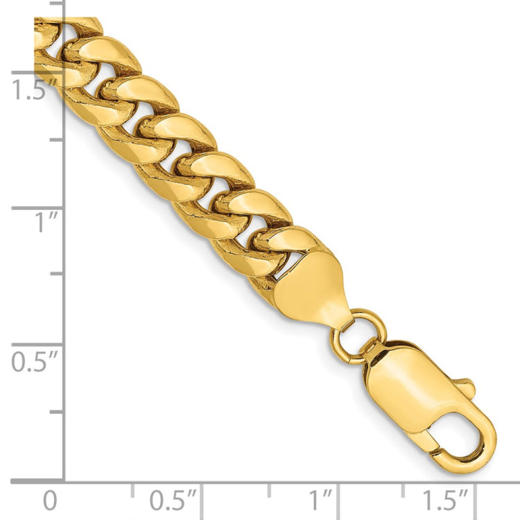 14K 9 inch 7.3mm Semi-Solid Miami Cuban with Lobster Clasp Chain