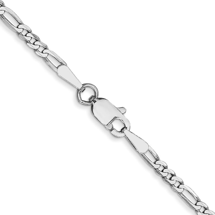 14K White Gold 20 inch 2.25mm Flat Figaro with Lobster Clasp Chain