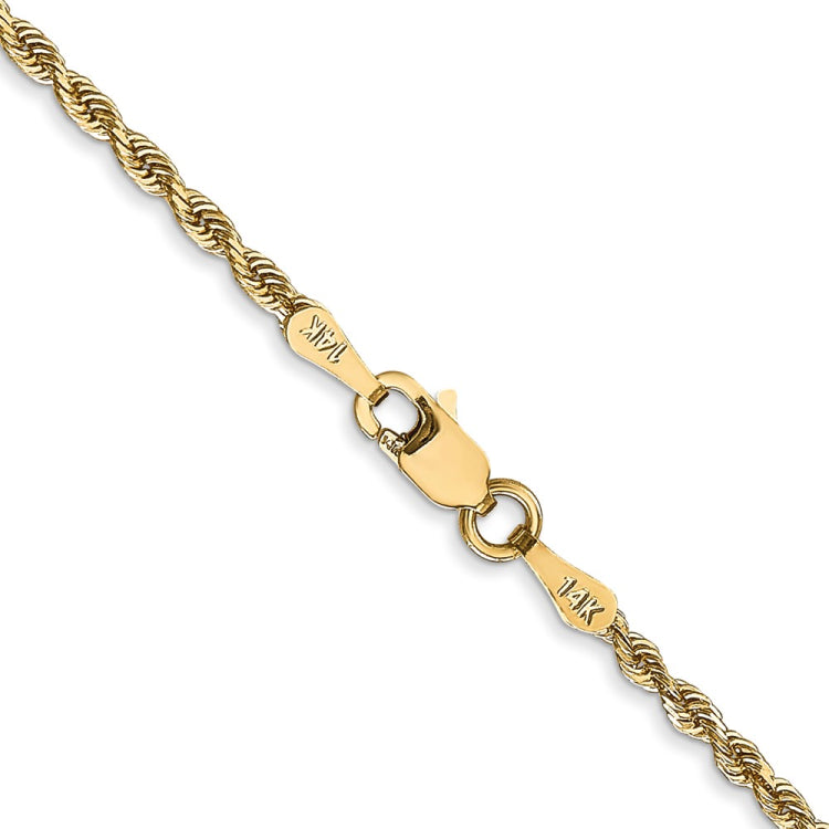 14K 22 Inch 2mm Diamond-cut Quadruple Rope Lobster Clasp Chain