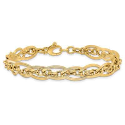 14K Gold Polished and Grooved w/ .5 in ext. Fancy Link Bracelet