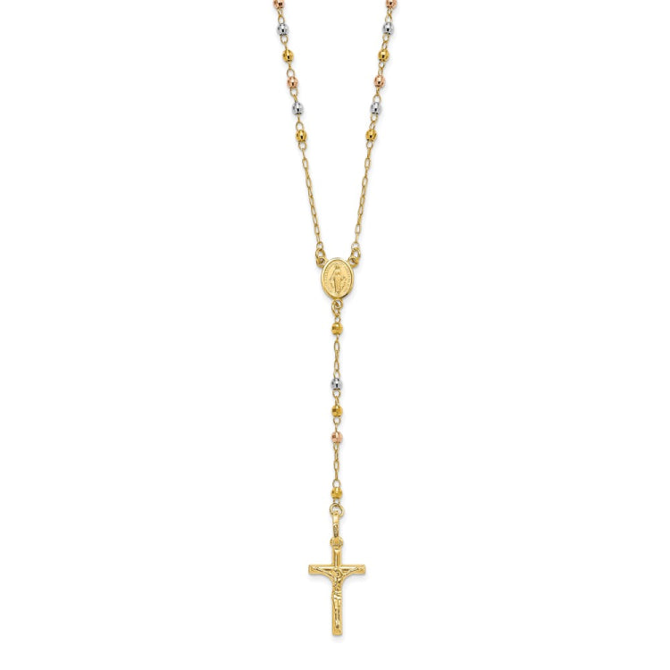 14K Tri-color Polished Faceted Beads Rosary Necklace