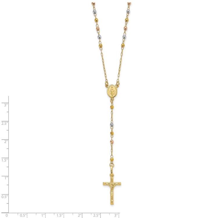 14K Tri-color Polished Faceted Beads Rosary Necklace