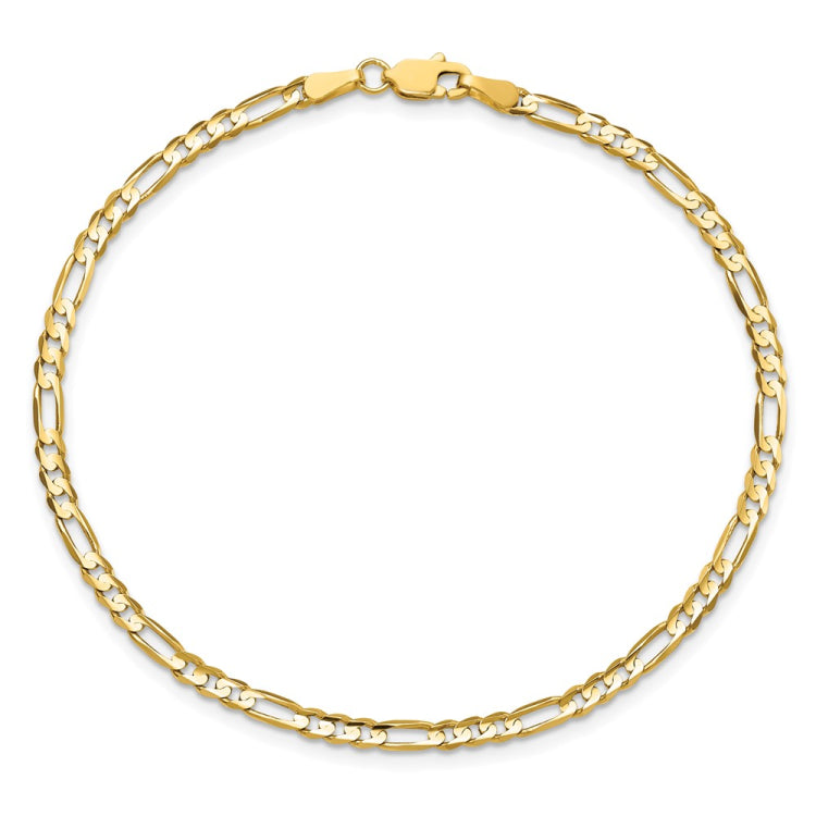 14K 8 inch 3mm Concave Open Figaro with Lobster Clasp Bracelet