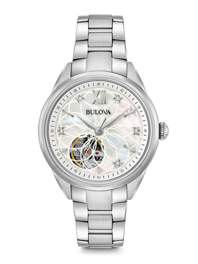 Bulova Ladies stainless Diamond automatic Mother of pearl watch 96P181