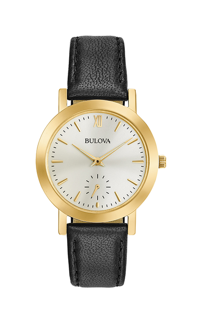 Bulova Black Leather Gold tone Classic Ladies watch 97l159