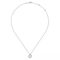 Gabriel & Co | 14K White Gold Round Pearl Pendant Necklace with Diamond Halo Swirl