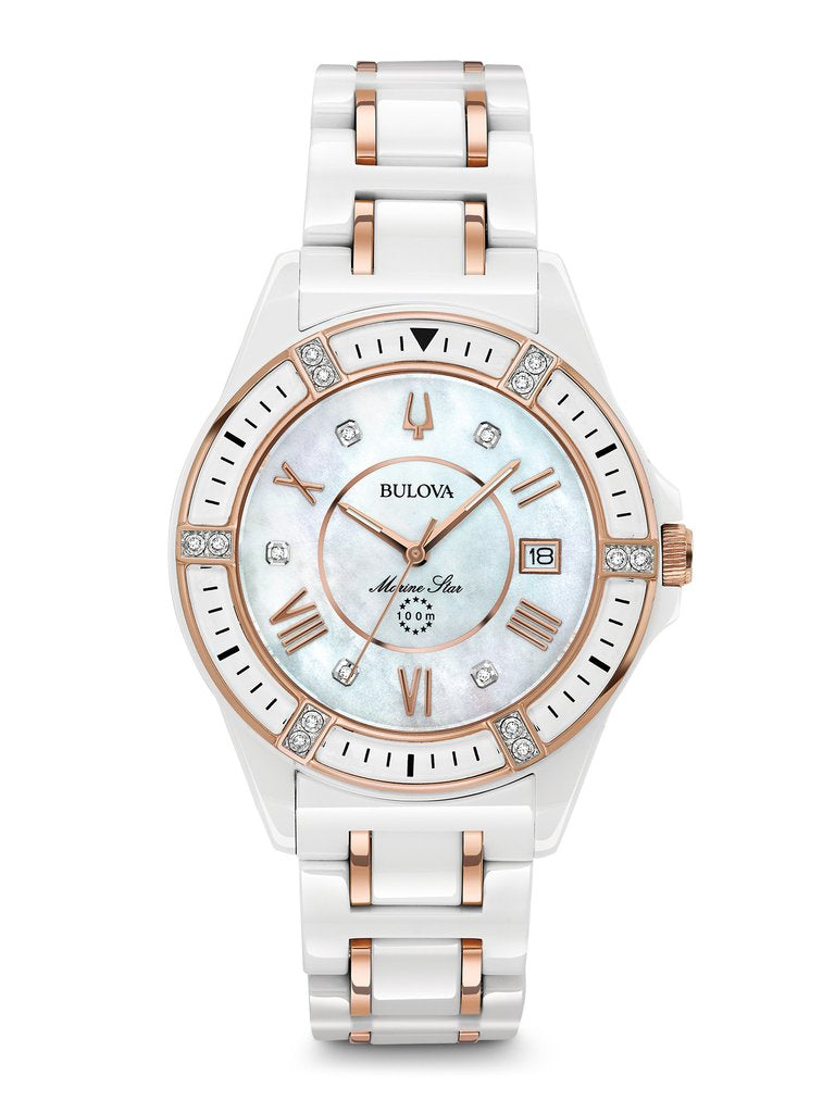 Bulova Ladies Marine Star Ceramic Rose tone with Diamond dial 98R241