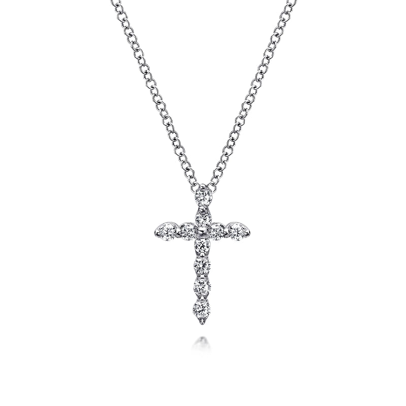 Gabriel & Co | 14K White Gold Diamond Cross Pendant Necklace