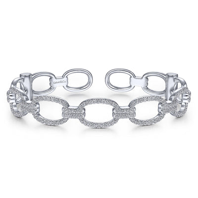 14K White Gold Diamond Pavé Chain Link Cuff Bracelet