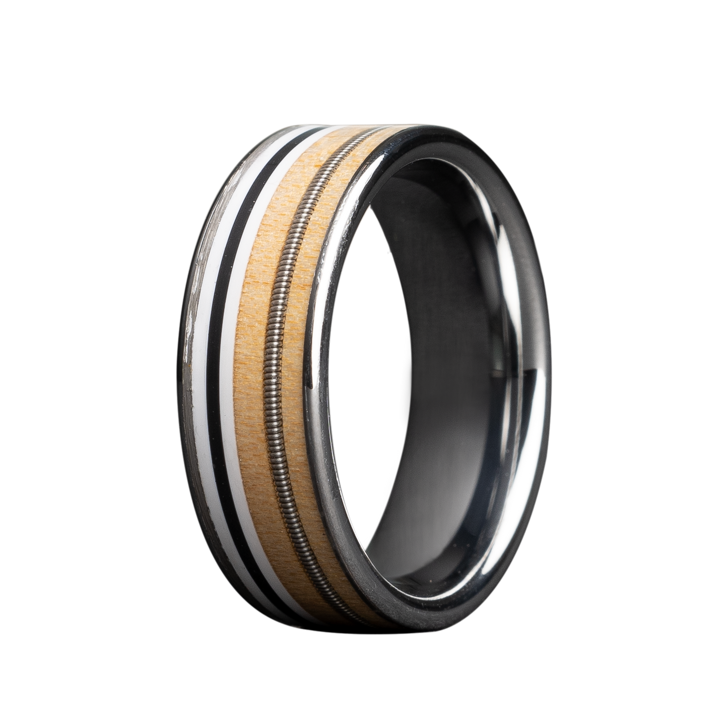 Cobalt Guitar String Ash Wood Ring - Polished