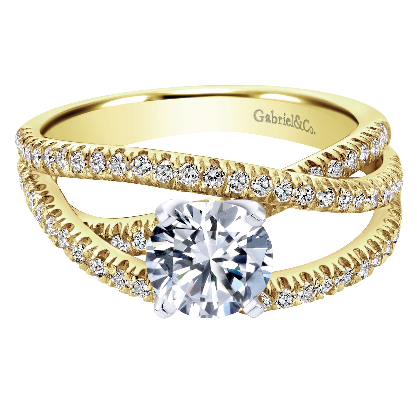 14K Yellow Gold Round Free Form Diamond Engagement Ring