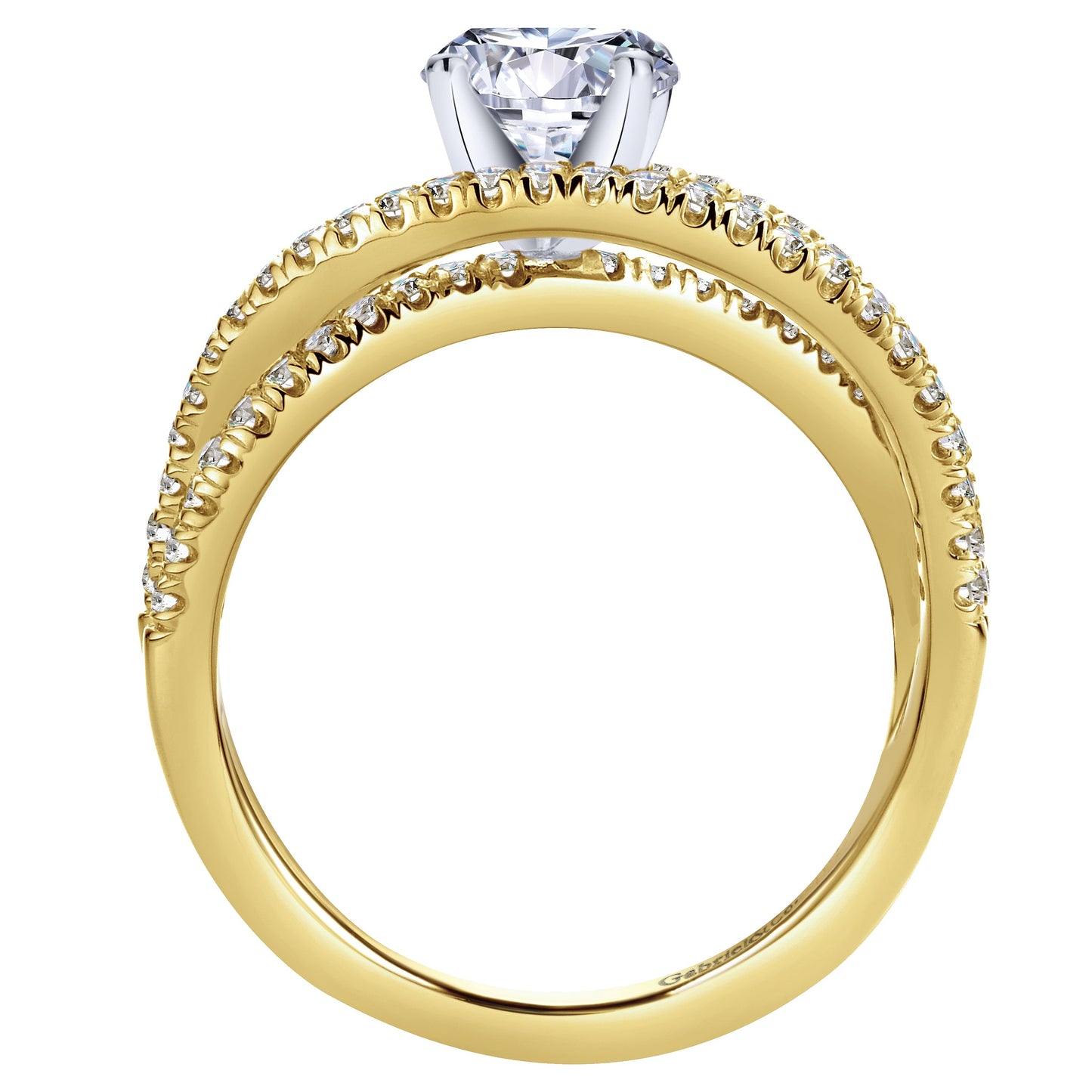 14K Yellow Gold Round Free Form Diamond Engagement Ring