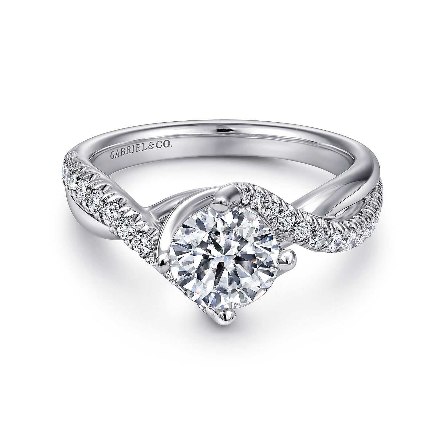 14K White Gold Bypass Round Diamond Engagement Ring