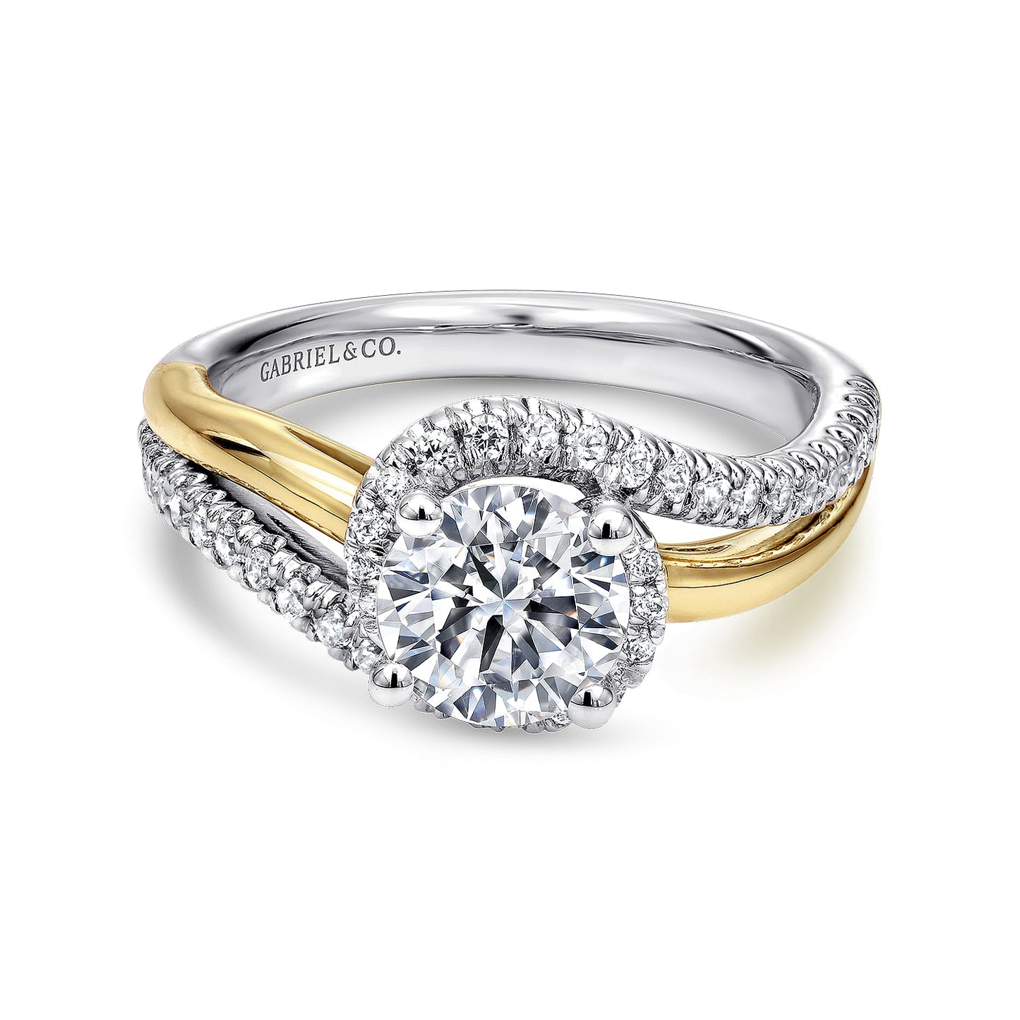 14K White-Yellow Gold Round Halo Diamond Engagement Ring