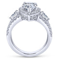 Platinum Pear Shape Three Stone Halo Diamond Engagement Ring