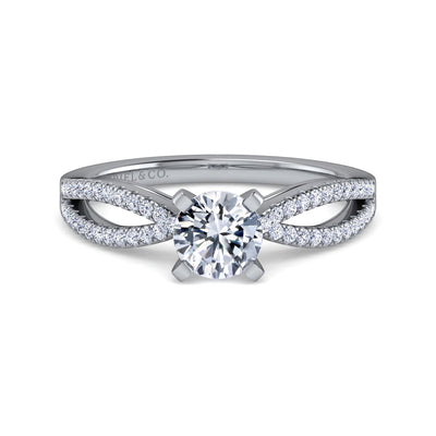 18K White Gold Split Shank Round Diamond Engagement Ring