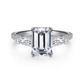 14K White Gold Emerald Cut Three Stone Diamond Channel Set Engagement Ring