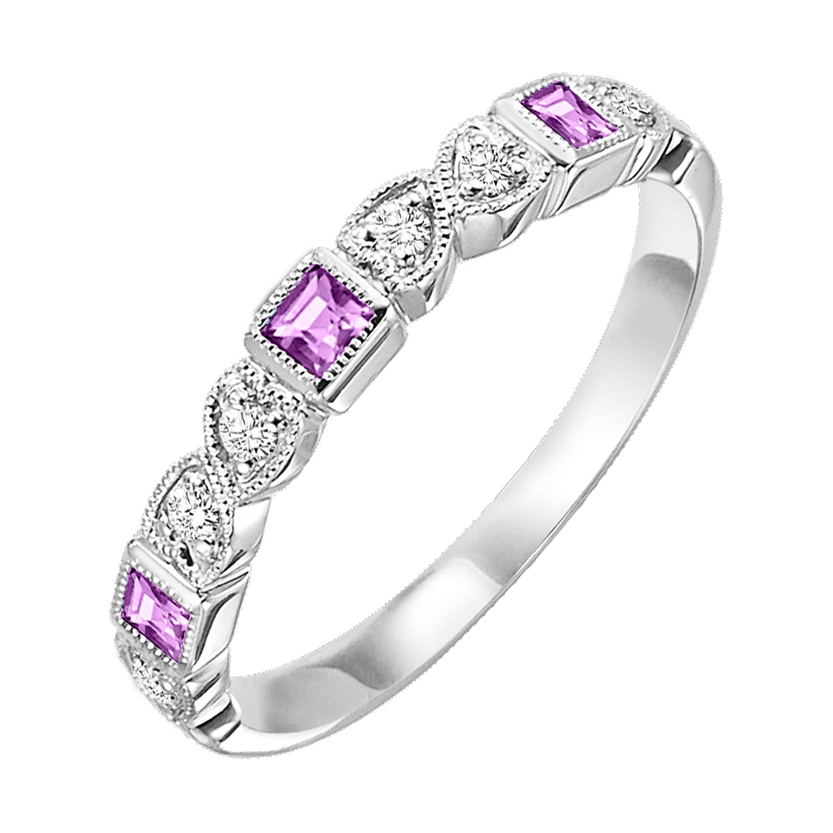 10Kt White Gold Diamond 1/10Ctw & Pink Sapphire 1/6Ctw Ring