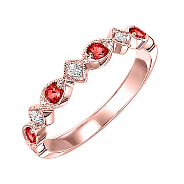 10Kt Rose Gold Diamond 1/20Ctw & Ruby 1/6Ctw Ring